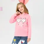Kid Girl Letter Stars Print Fleece Lined Hoodie Sweatshirt Pink