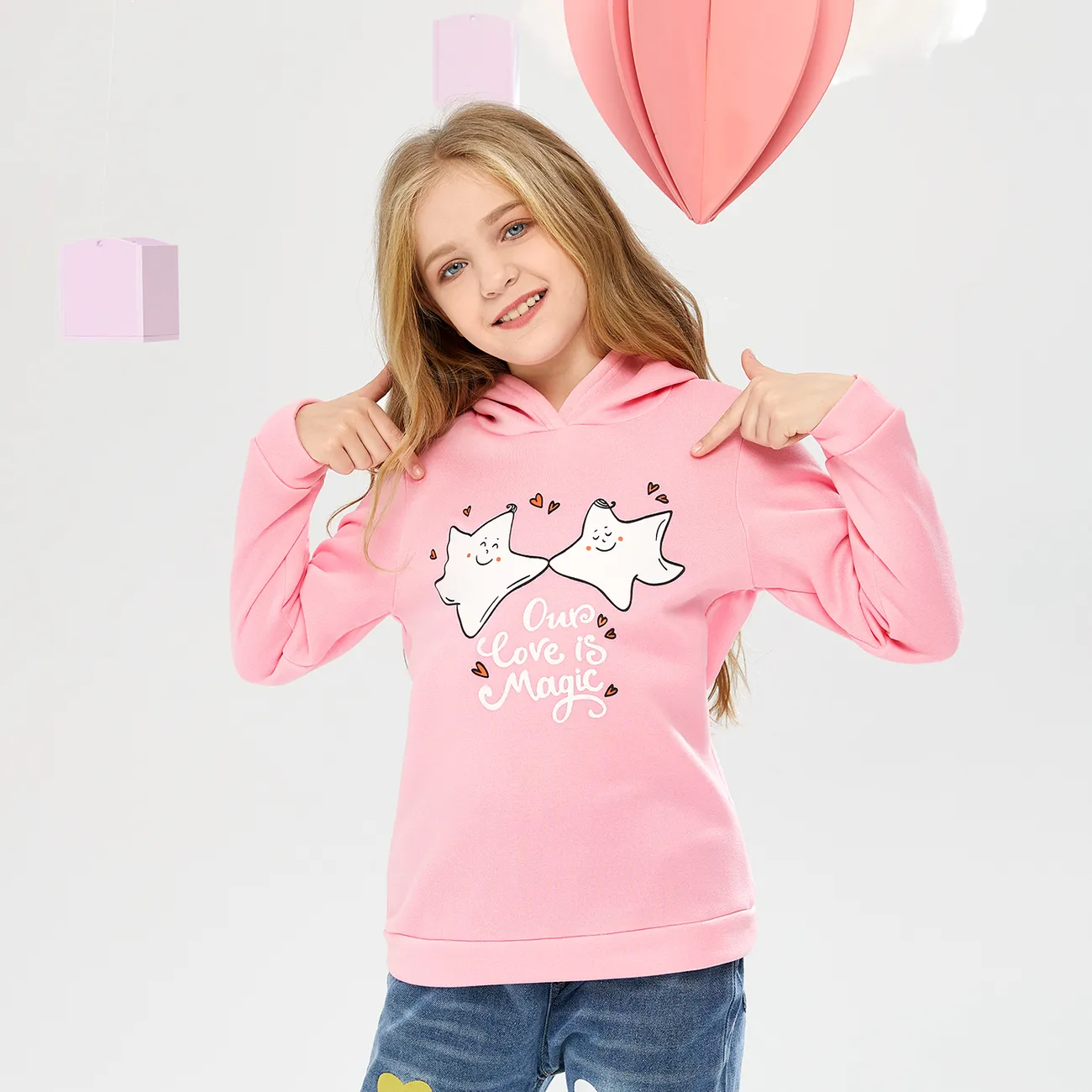 Criança Menina Estrelas/lua/nuvens Com capuz Sweatshirt Rosa big image 1