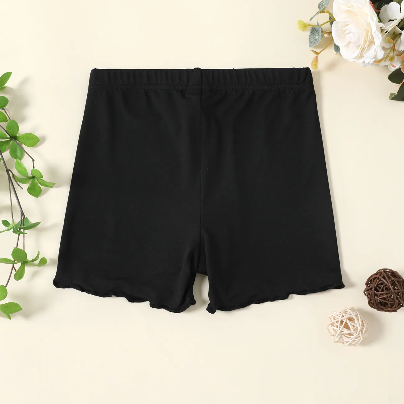enfant fille bowknot conception laitue garniture couleur unie leggings shorts Noir big image 1