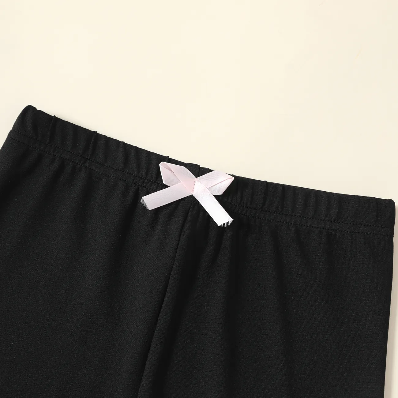 Shorts leggings de cor sólida com design bowknot para crianças Preto big image 1