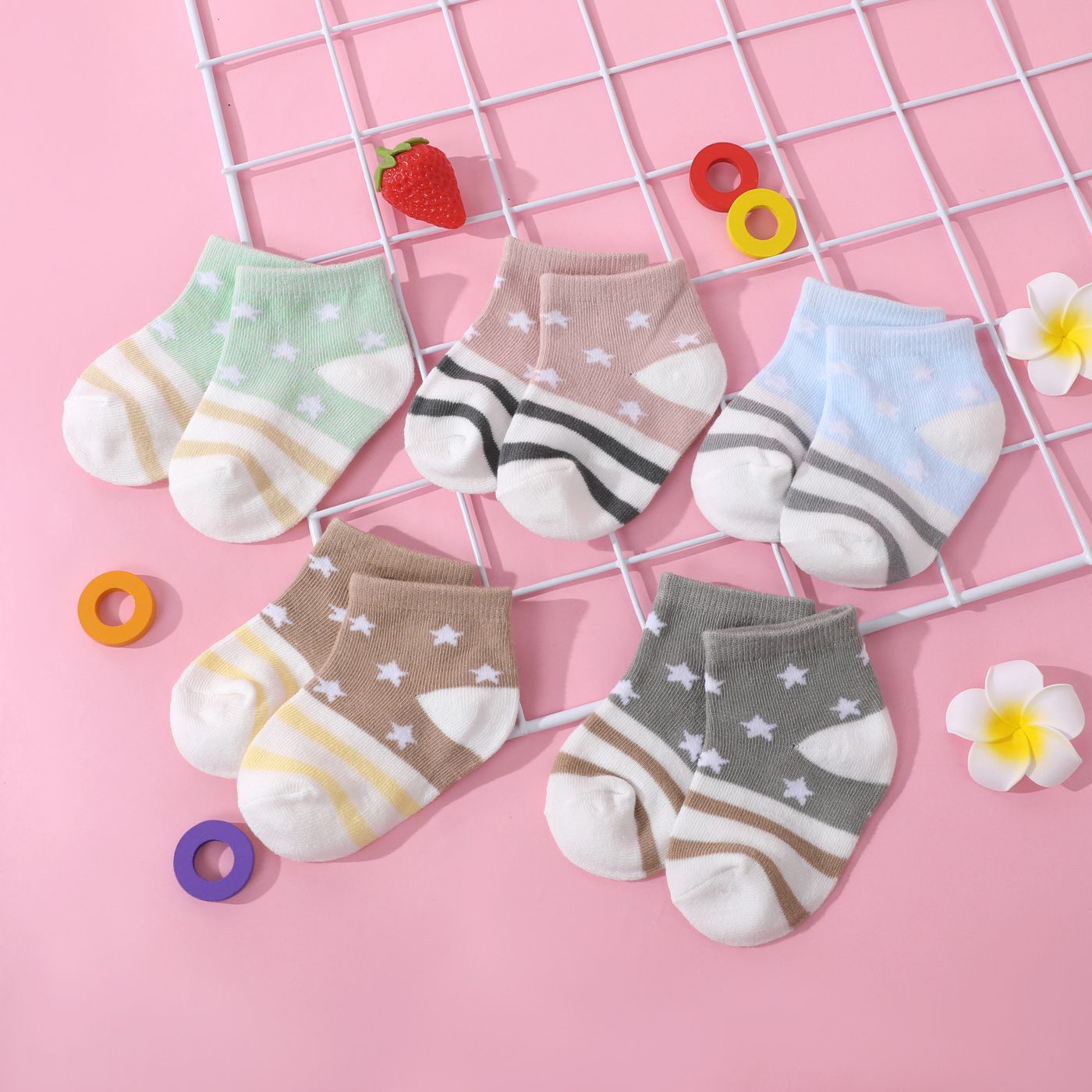 

5-pack Baby / Toddler Stripe Stars Cartoon Pattern Loose Mouth Socks