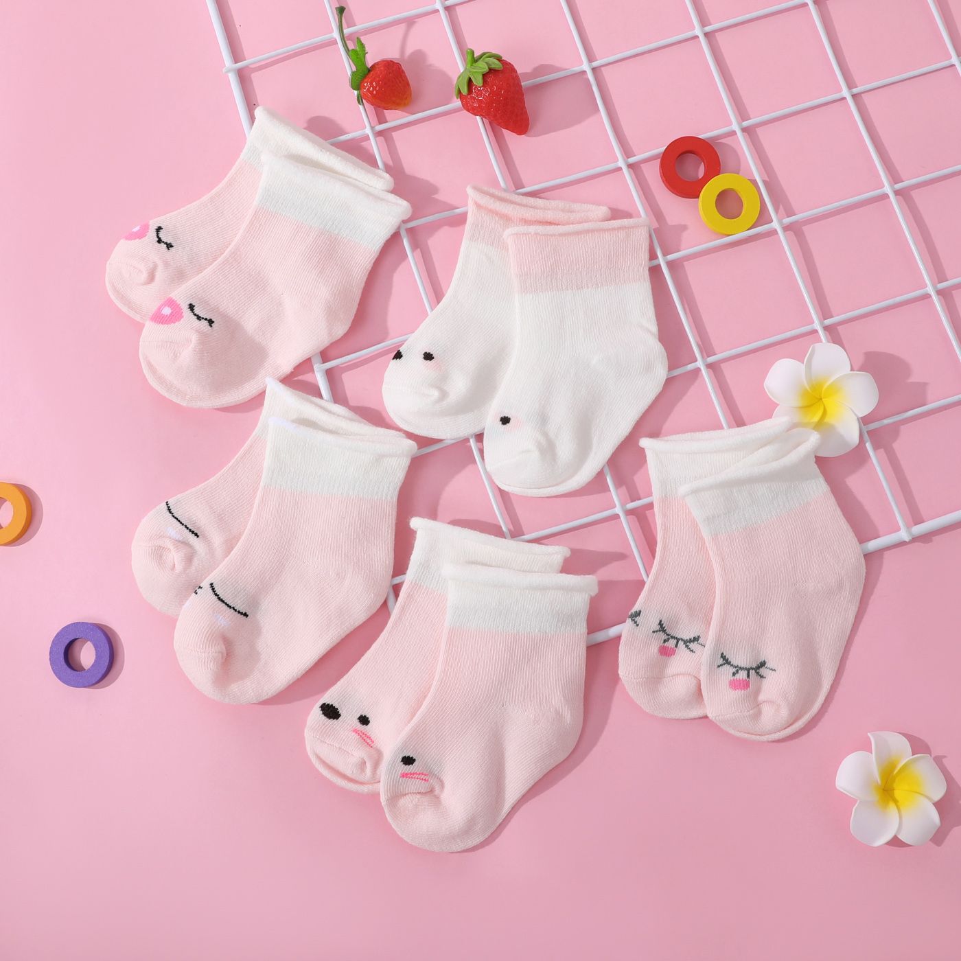 5-pack Bébé / Toddler Stripe Stars Cartoon Pattern Loose Mouth Socks