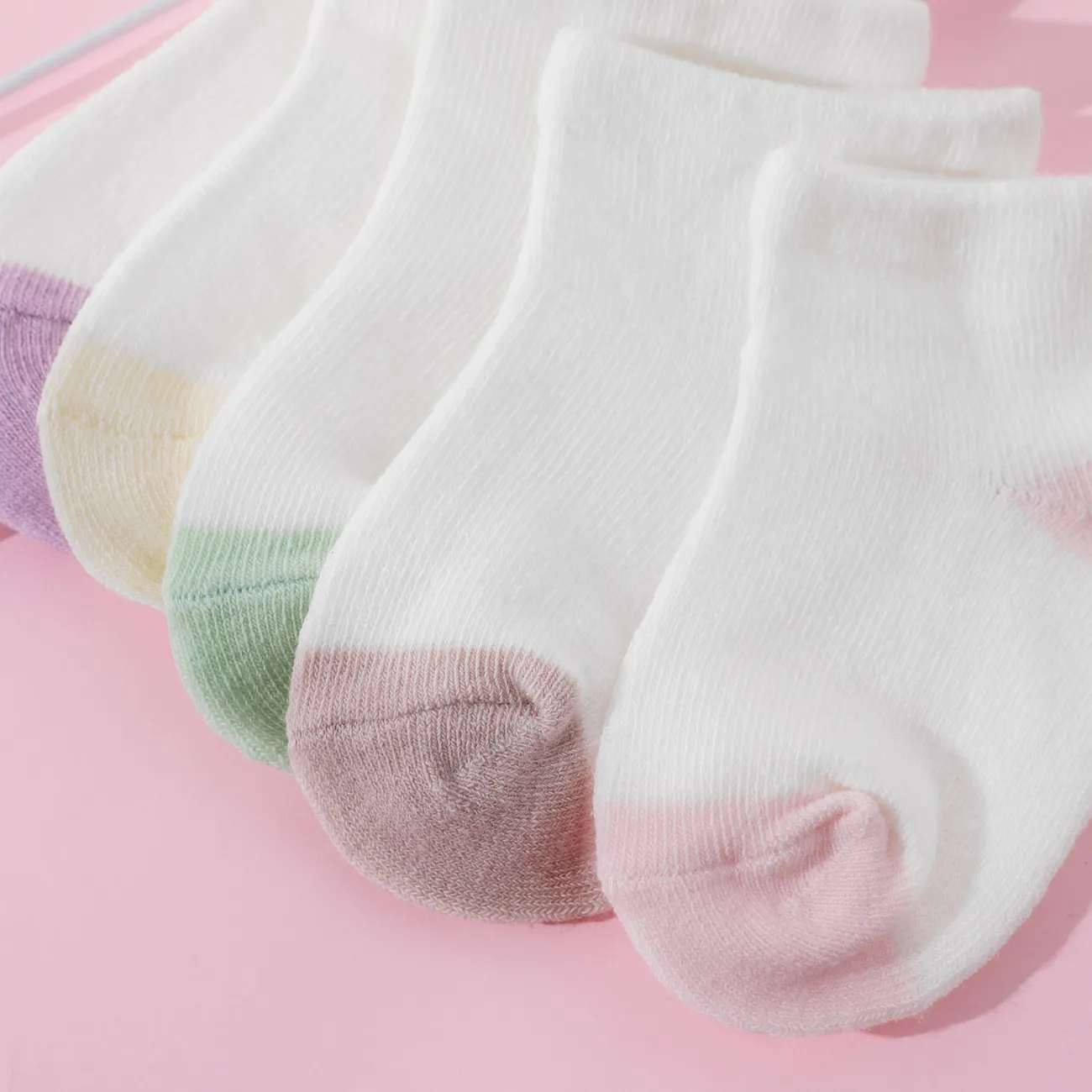 5件裝嬰兒/幼兒雙色拼色鬆口襪 淡黃 big image 1