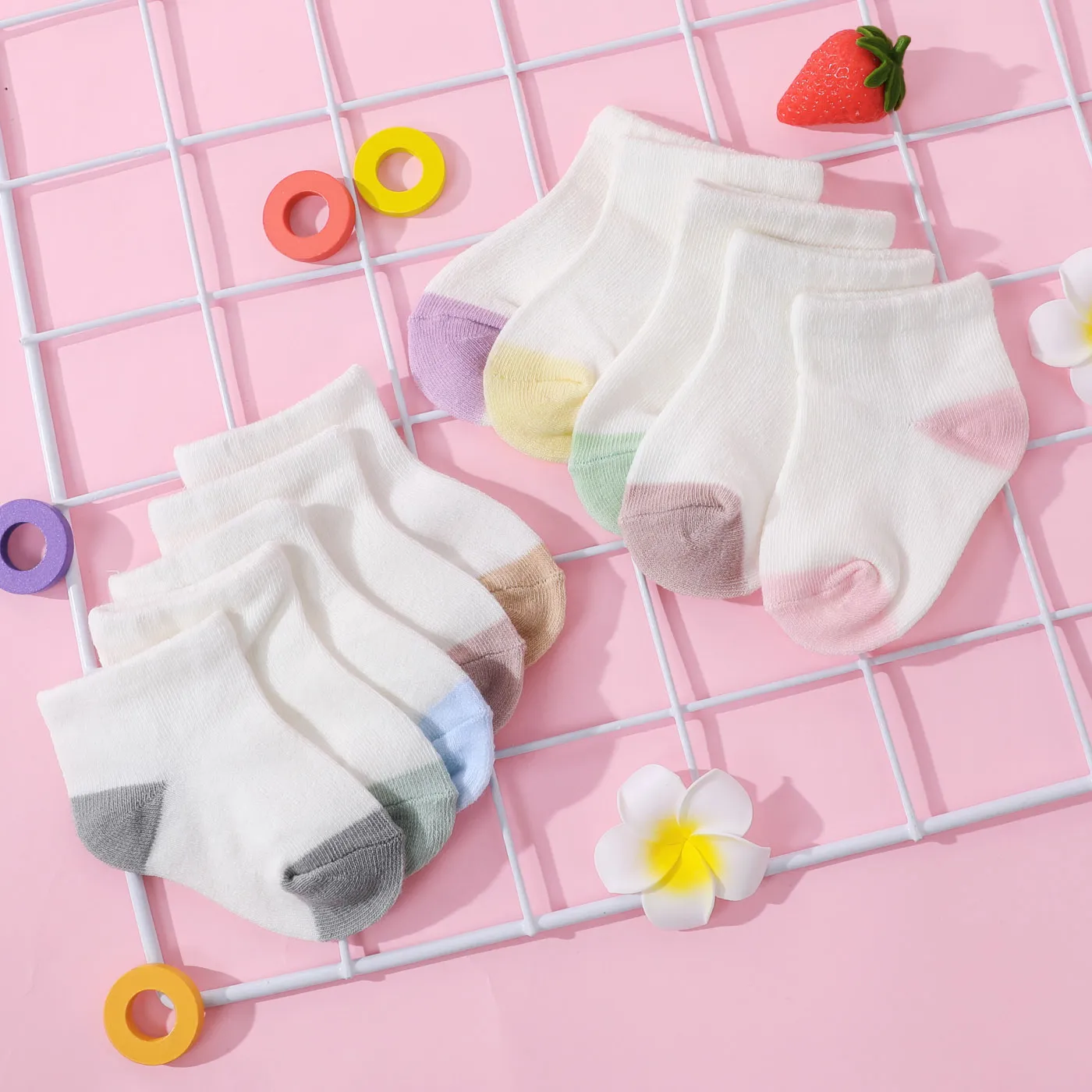 5-pack Baby / Toddler Two Tone Colorblock Loose Mouth Socks