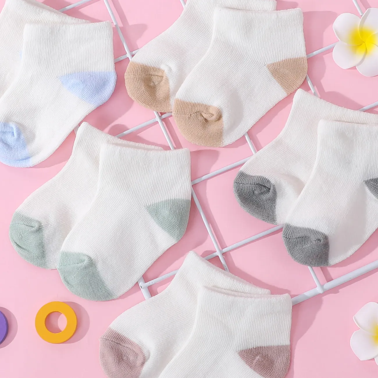 5-pack Bebê / Criança Dois tons Colorblock meias de boca solta Multicolorido big image 1