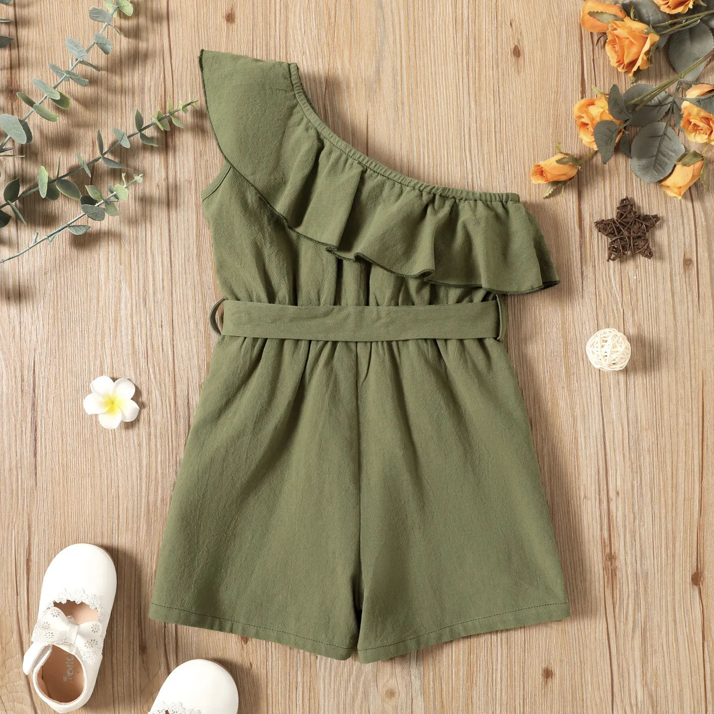 2 unidades Criança Menina Extremidades franzidas Casual Macacão verde-claro image 3