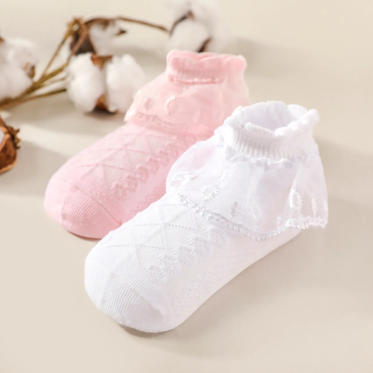 Baby / Kleinkind / Kind Spitzenbesatz reine Farbe atmungsaktive Socken Tanzsocken weiß big image 1