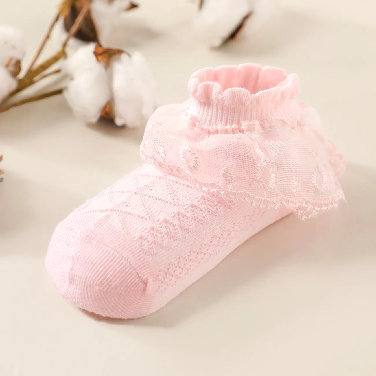 calcetines transpirables de color puro con adornos de encaje para bebés / niños pequeños / niños calcetines de baile Rosado big image 1