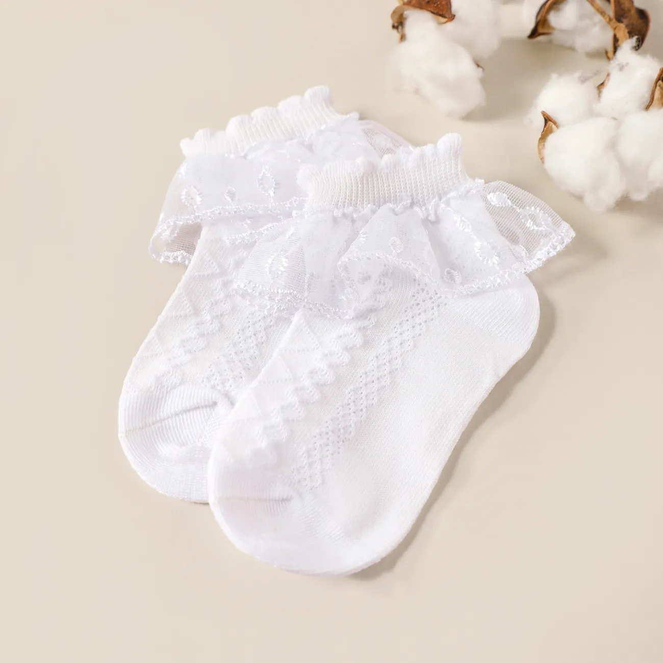 Baby / Kleinkind / Kind Spitzenbesatz reine Farbe atmungsaktive Socken Tanzsocken weiß big image 1