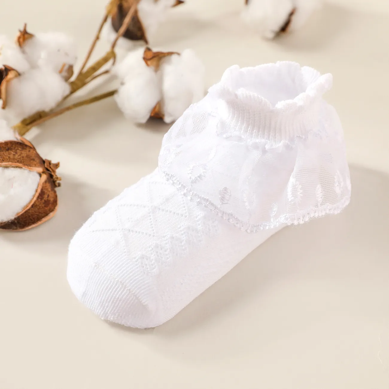 Baby / Toddler / Kid Lace Trim Pure Color Breathable Socks Dance Socks White big image 1