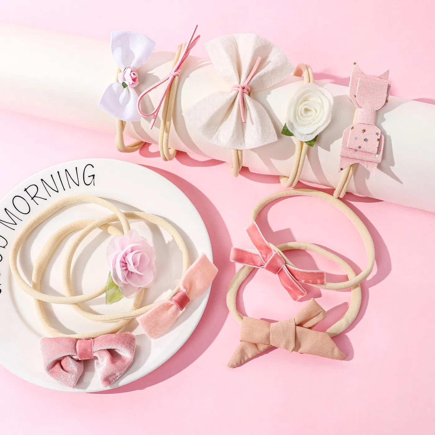 Conjunto de 5 acessórios de cabelo com decoração de arco floral para meninas (quantidade aleatória de glitter)  image 2