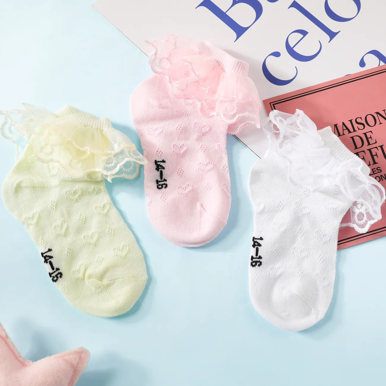 calcetines de color puro con ribete de encaje para bebés / niños pequeños / niños para niñas Blanco big image 1