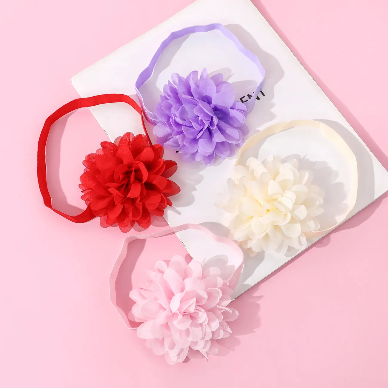 2-حزمة نقية اللون كبير الأزهار عقال الشعر اكسسوارات للفتيات (بدون بطاقة ورقية) اللون- أ big image 1