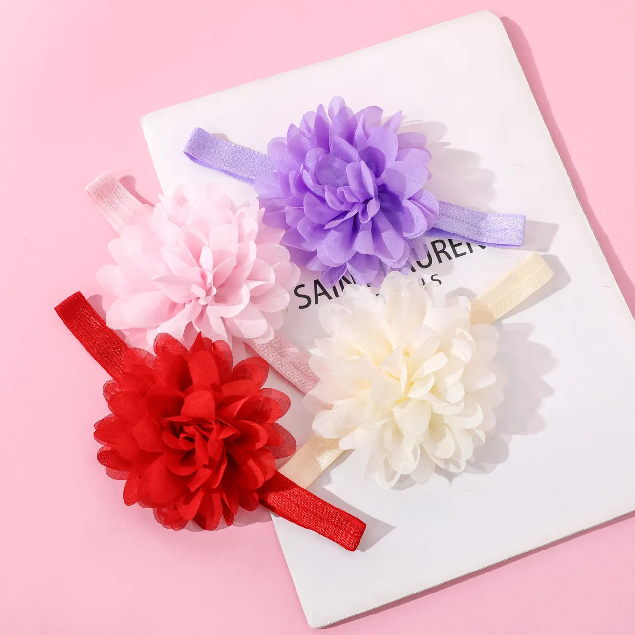 2-pack Pure Color Big Floral Headband Hair Accessories for Girls (Without Paper Card) Color-A big image 1