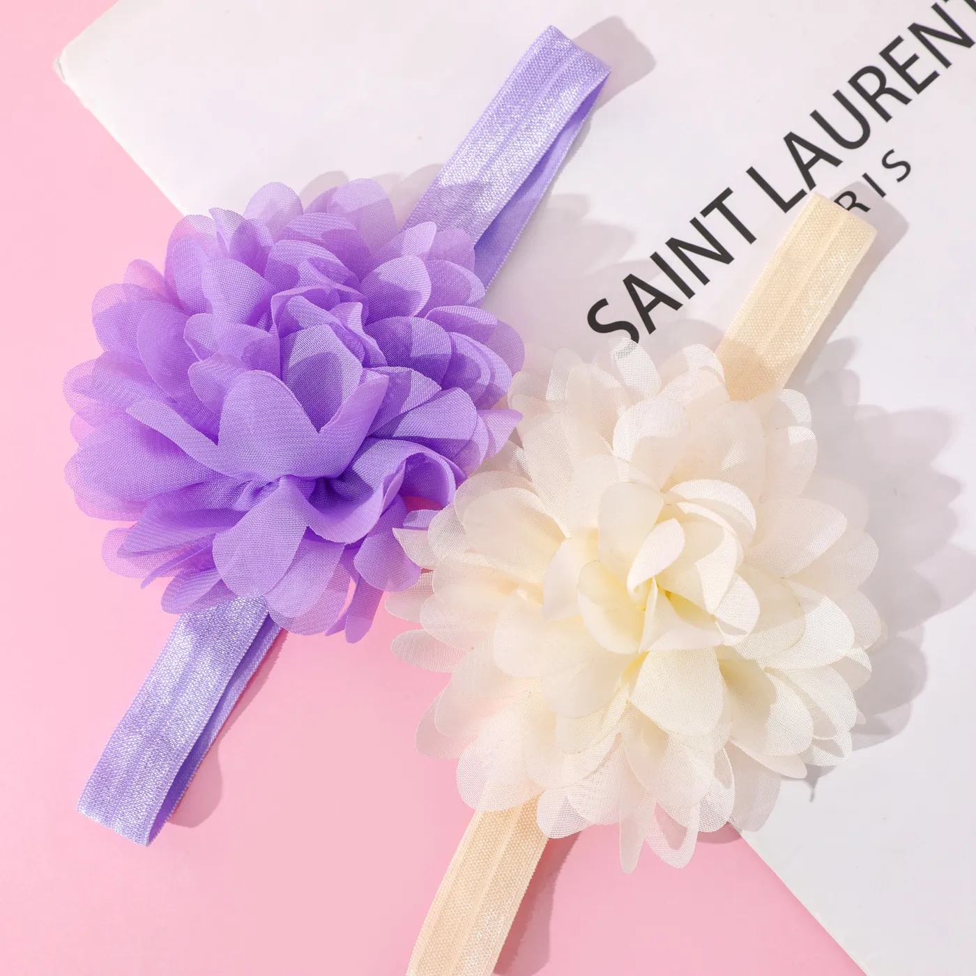 Paquet De 2 Pure Color Big Floral Bandeau Accessoires De Cheveux Pour Filles (sans Carte Papier)