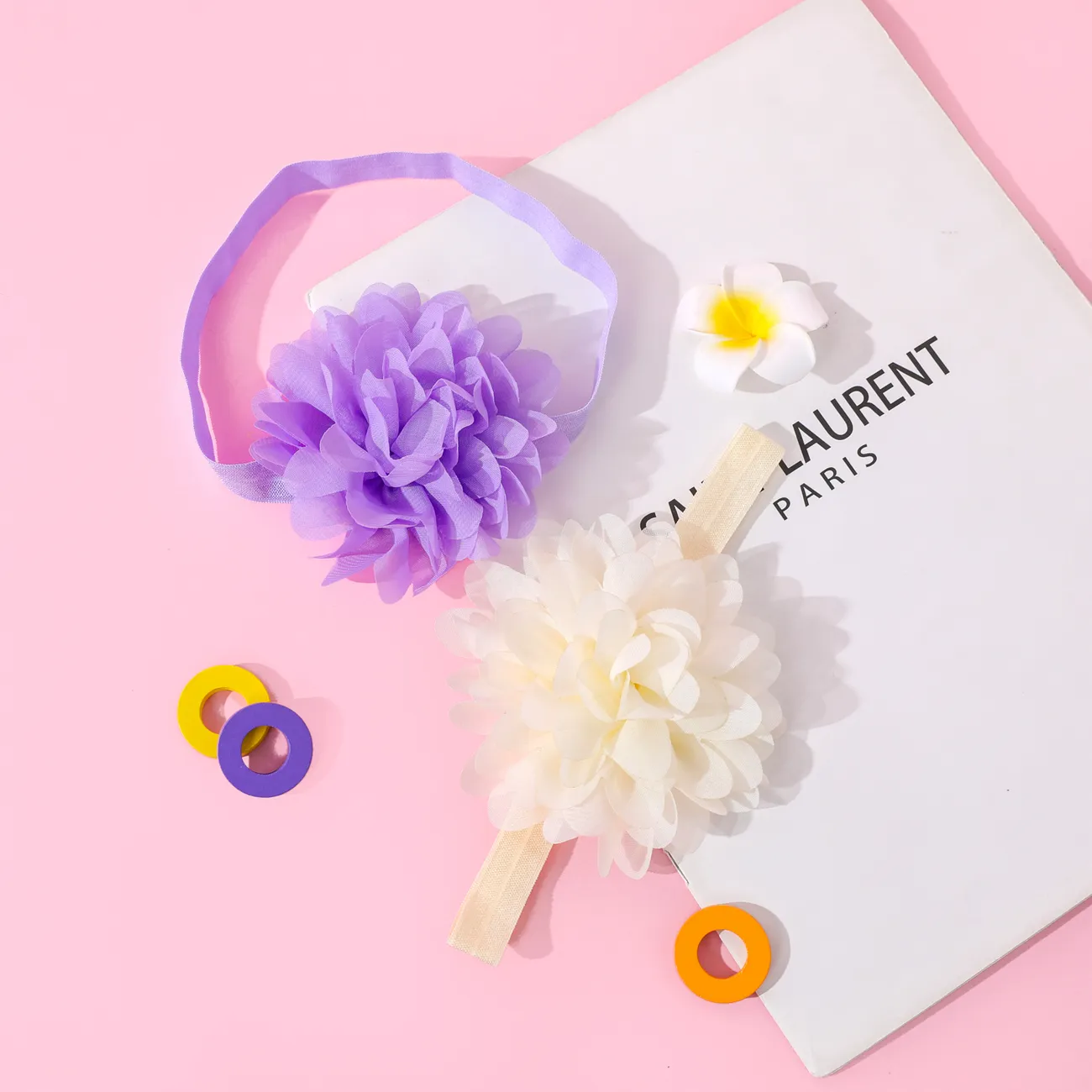 2-pack Pure Color Big Floral Headband Hair Accessories para niñas (sin tarjeta de papel) Color-C big image 1
