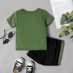 2-piece Toddler Boy Colorblock Pocket Design Tee and Elasticized Shorts Set Dark Green image 3