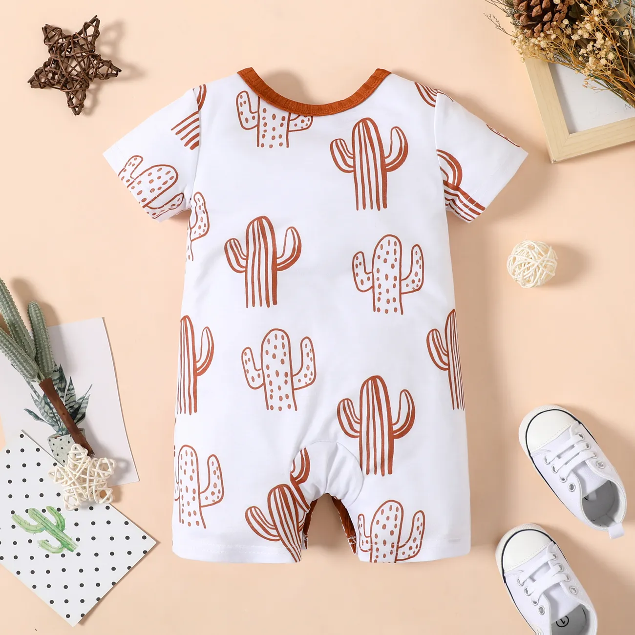 Baby Boy All Over Print Short-sleeve Snap Romper White big image 1