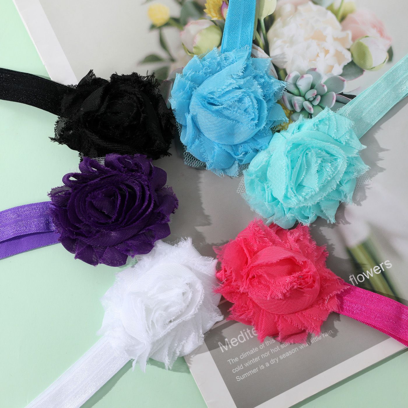 6-pack Pure Color Chiffon Big Floral Headband Hair Accessories For Girls