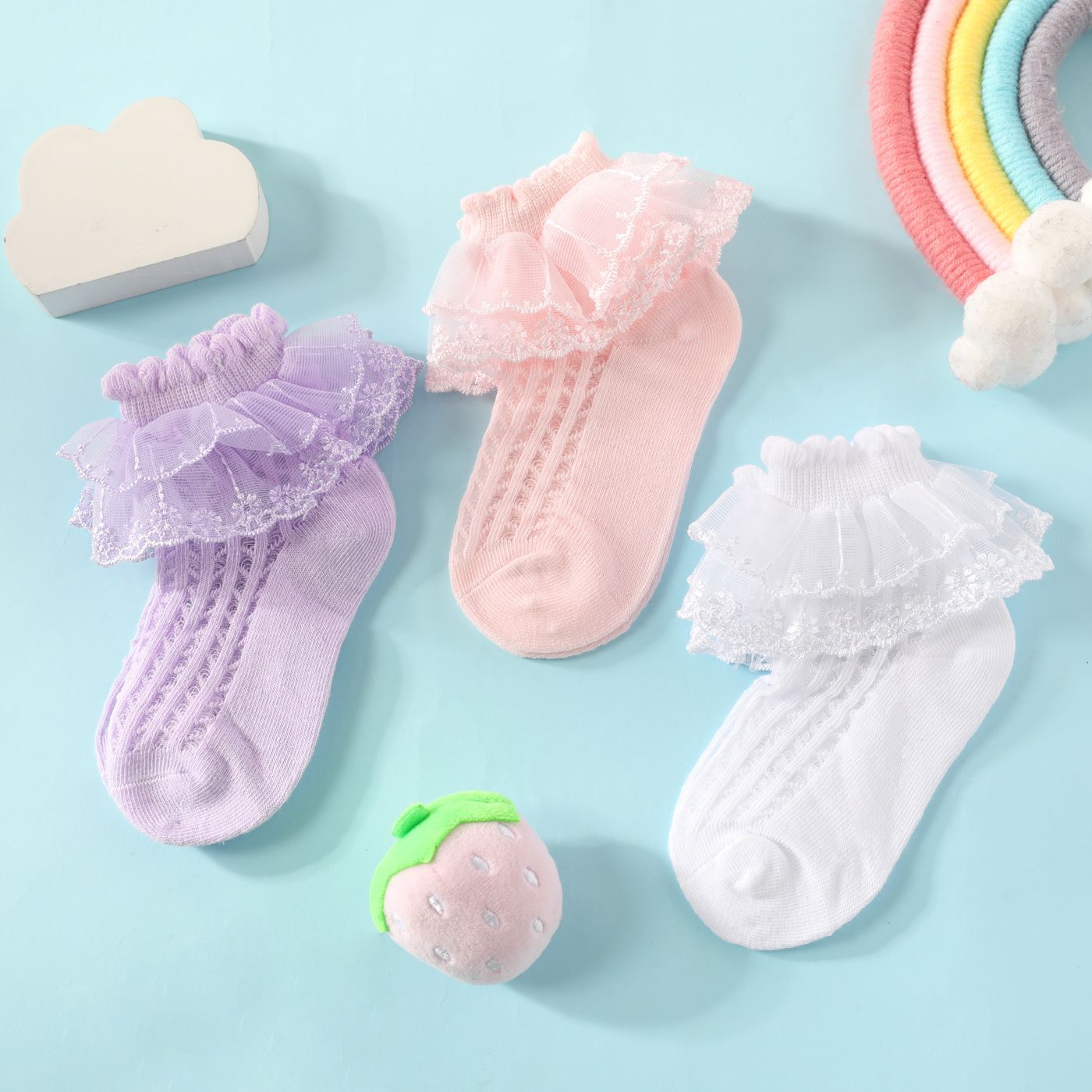 嬰兒/幼兒/兒童蕾絲飾邊純色女童透氣襪