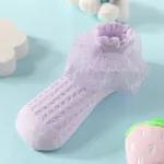 Atmungsaktive Socken mit reiner Farbe für Babys / Kleinkinder / Kinder mit Spitzenbesatz für Mädchen helles lila