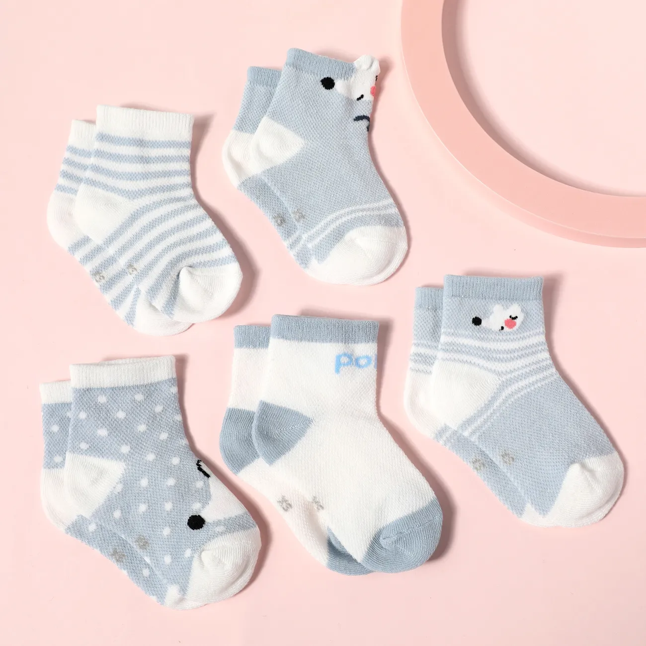 Confezione da 5 paia di calzini con motivo animale a pois a righe per neonati/bambini Blu big image 1
