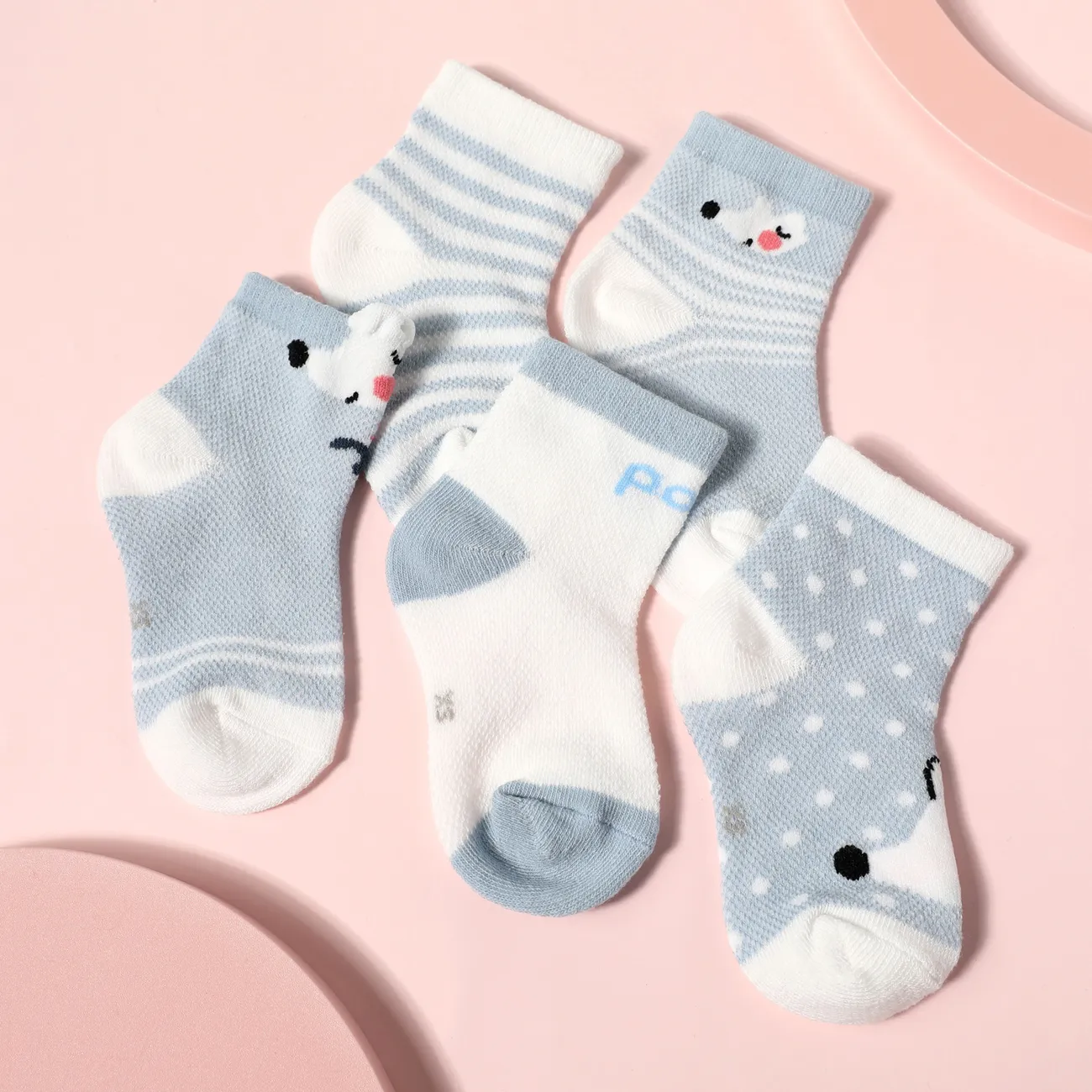 5-pack Baby / Toddler Stripe Dots Cartoon Animal Pattern Socks  big image 1