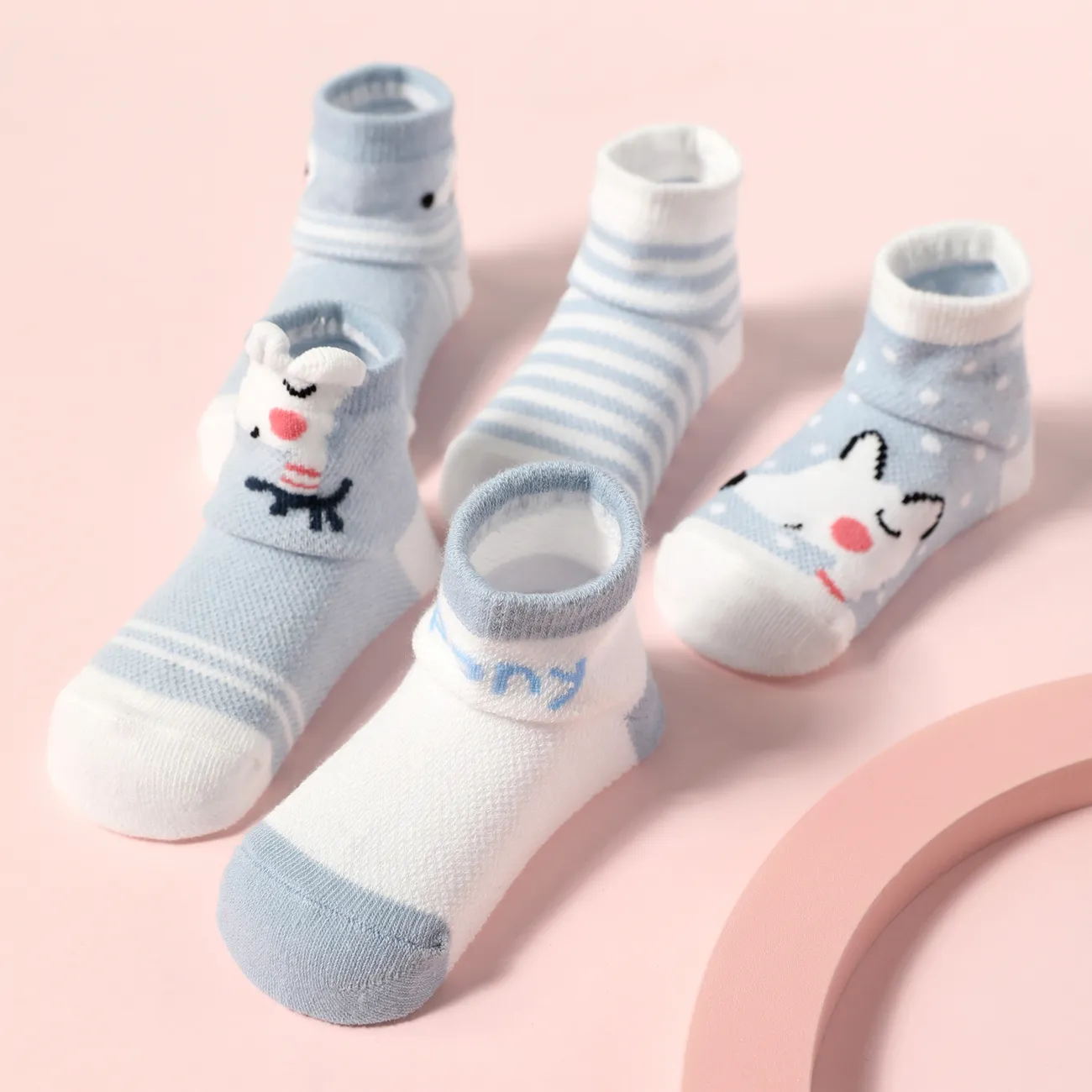 5-pack Baby / Toddler Stripe Dots Cartoon Animal Pattern Socks Blue big image 1