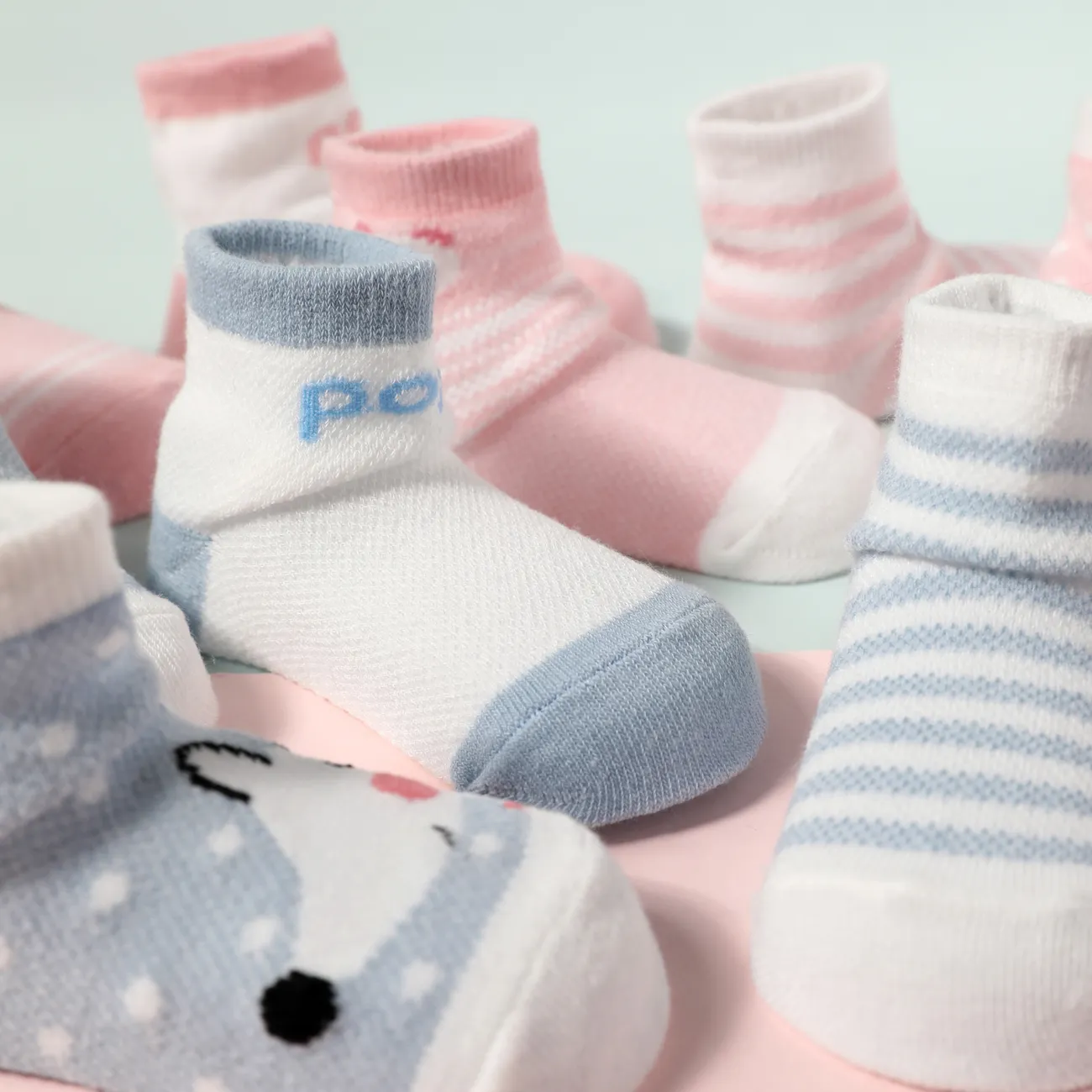 Lot de 5 chaussettes à rayures pour bébé/enfant en bas âge à motif animalier Bleu big image 1