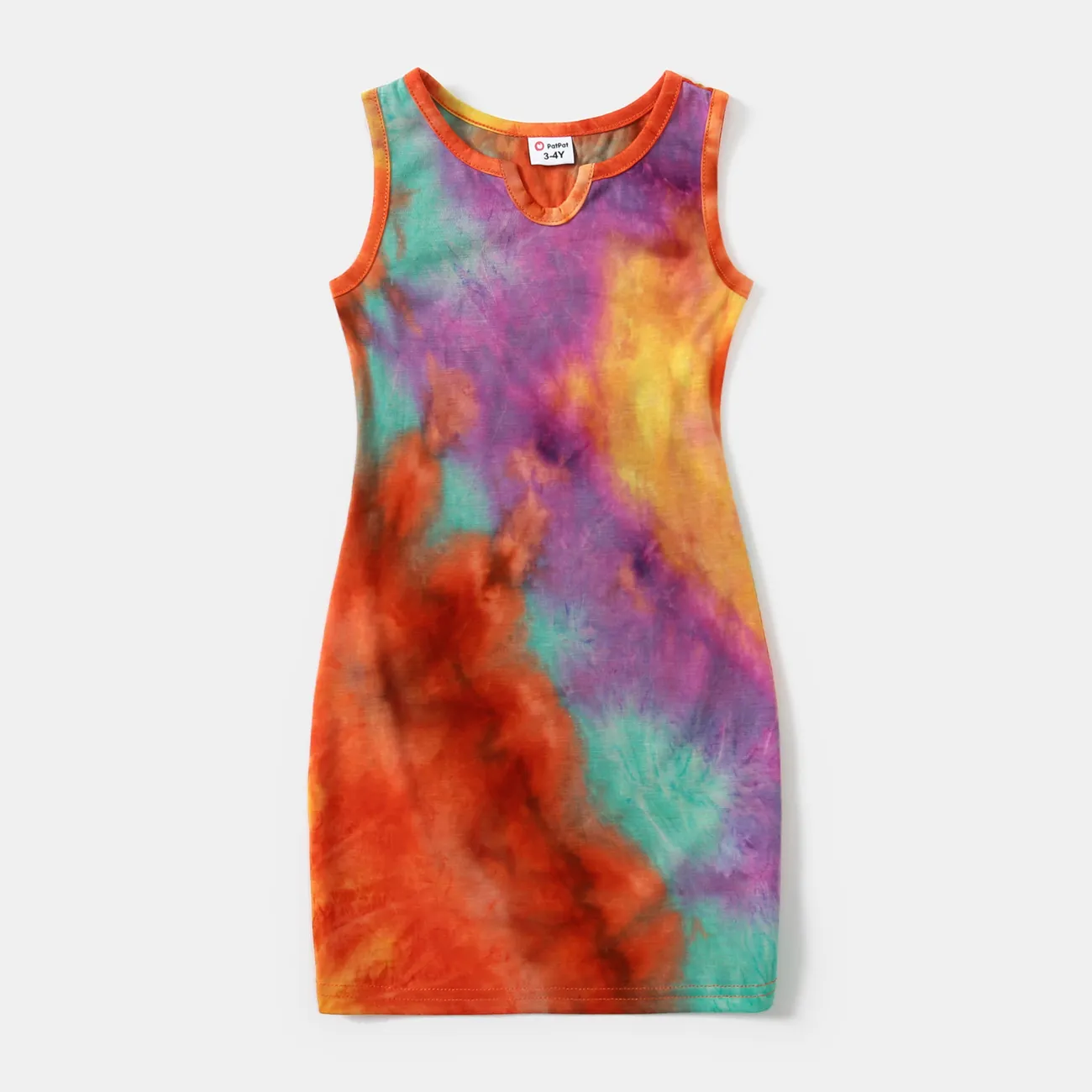 Colorful Tie Dye Bodycon Sleeveless Tank T-shirt Dress for Mom and Me Colorful big image 1