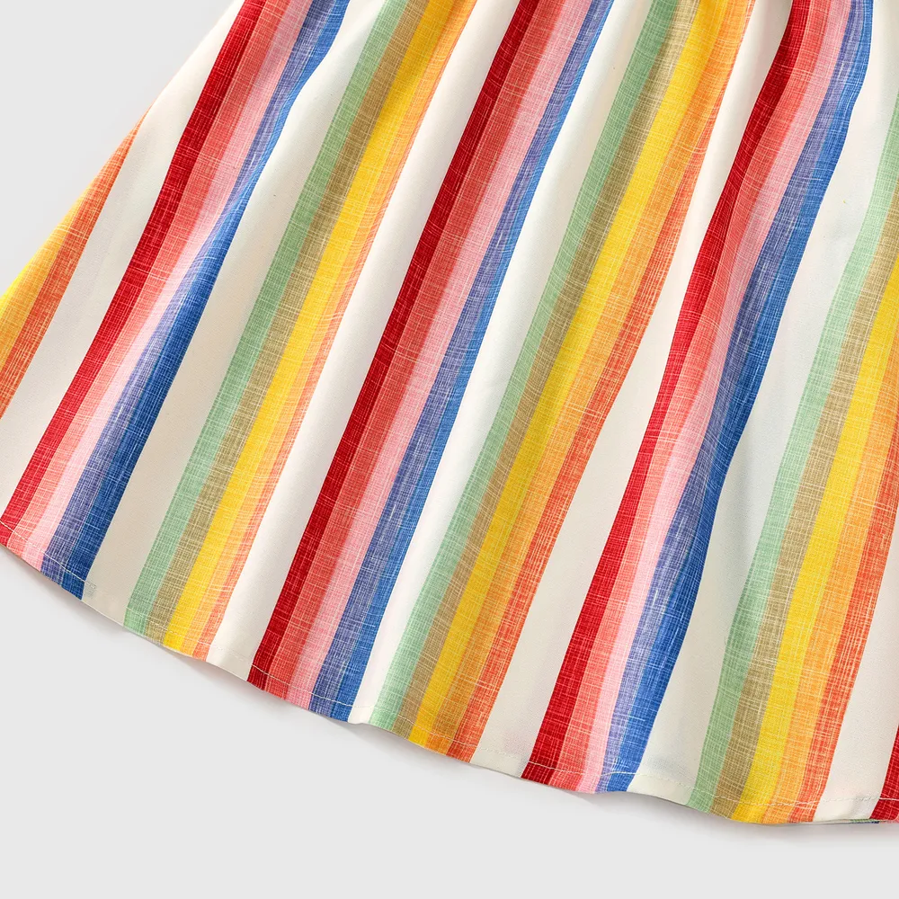 Family Matching Colorful Striped V Neck Flutter-sleeve Dresses and Short-sleeve T-shirts Sets  big image 11