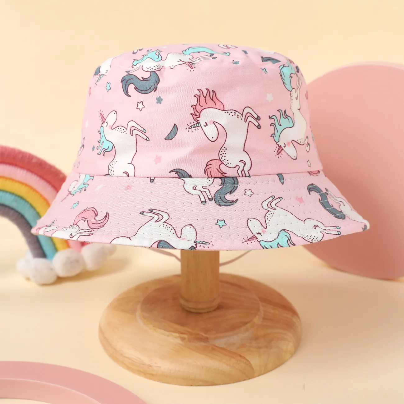 嬰兒/幼兒all以上印花獨角獸圖案桶帽 粉色 big image 1