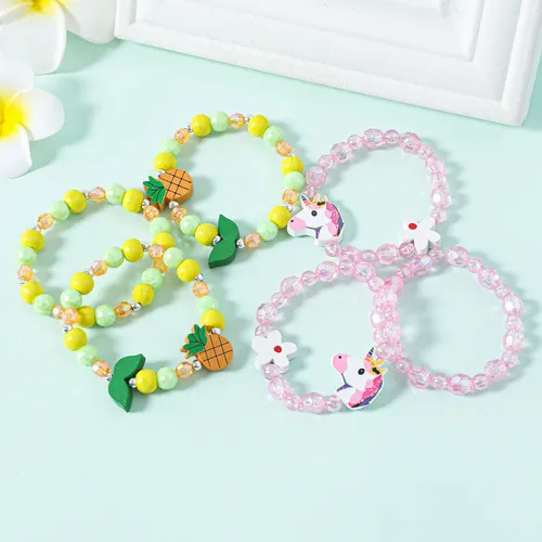 Paquete de 3 pulseras con cuentas decorativas de piña y unicornio para niñas