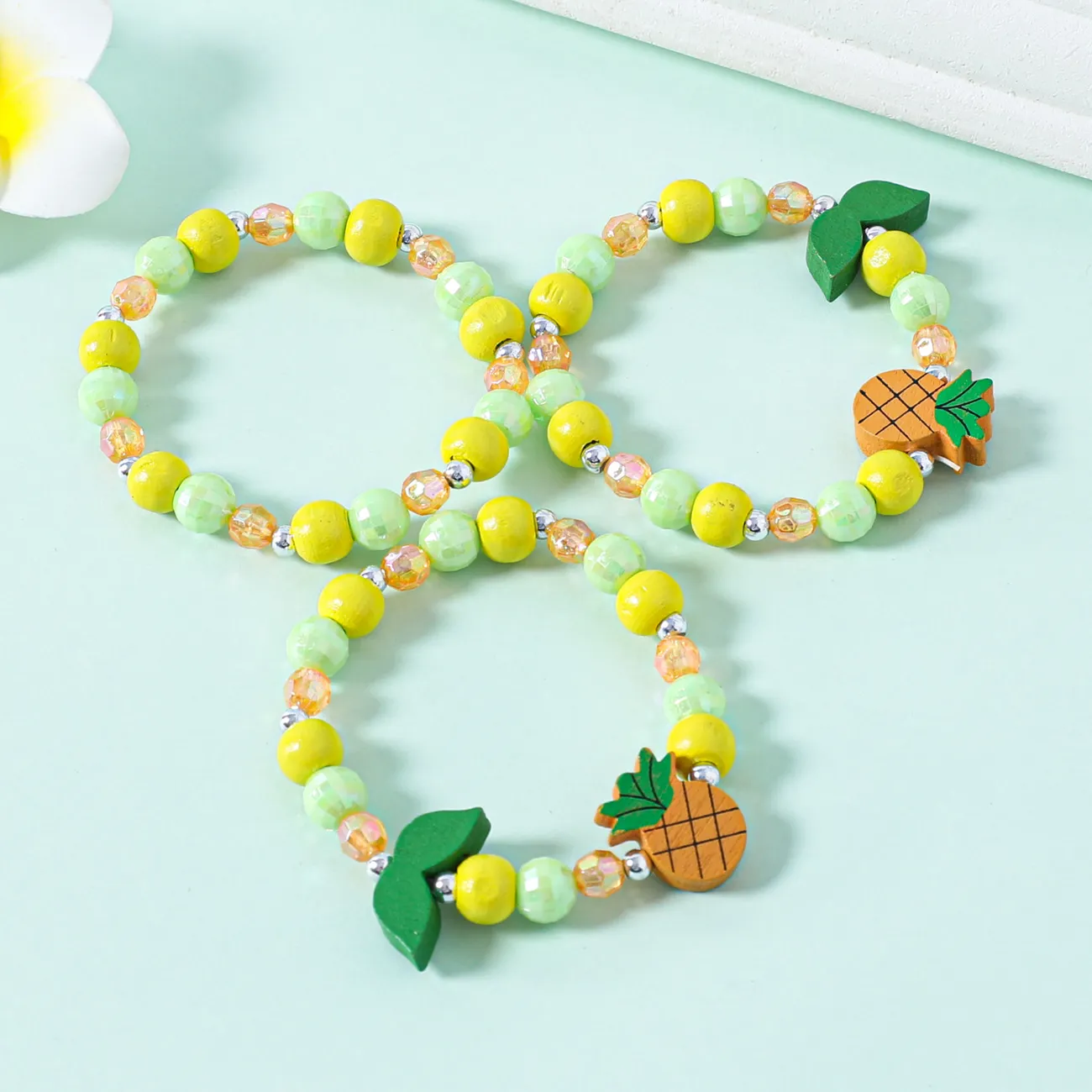 Paquete de 3 pulseras con cuentas decorativas de piña y unicornio para niñas Amarillo big image 1