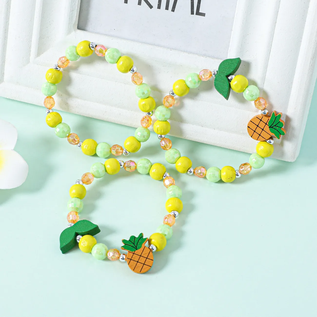 3er-Pack Perlenarmband mit Ananas-Einhorn-Dekor für Mädchen gelb big image 1