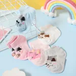 5 pares de calcetines con paneles de malla con gráficos de dibujos animados para bebés, niños pequeños y niños Rosado