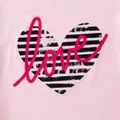 2-piece Kid Girl Letter Heart Print Pink Tee and Colorblock Capri Pants Set  image 2
