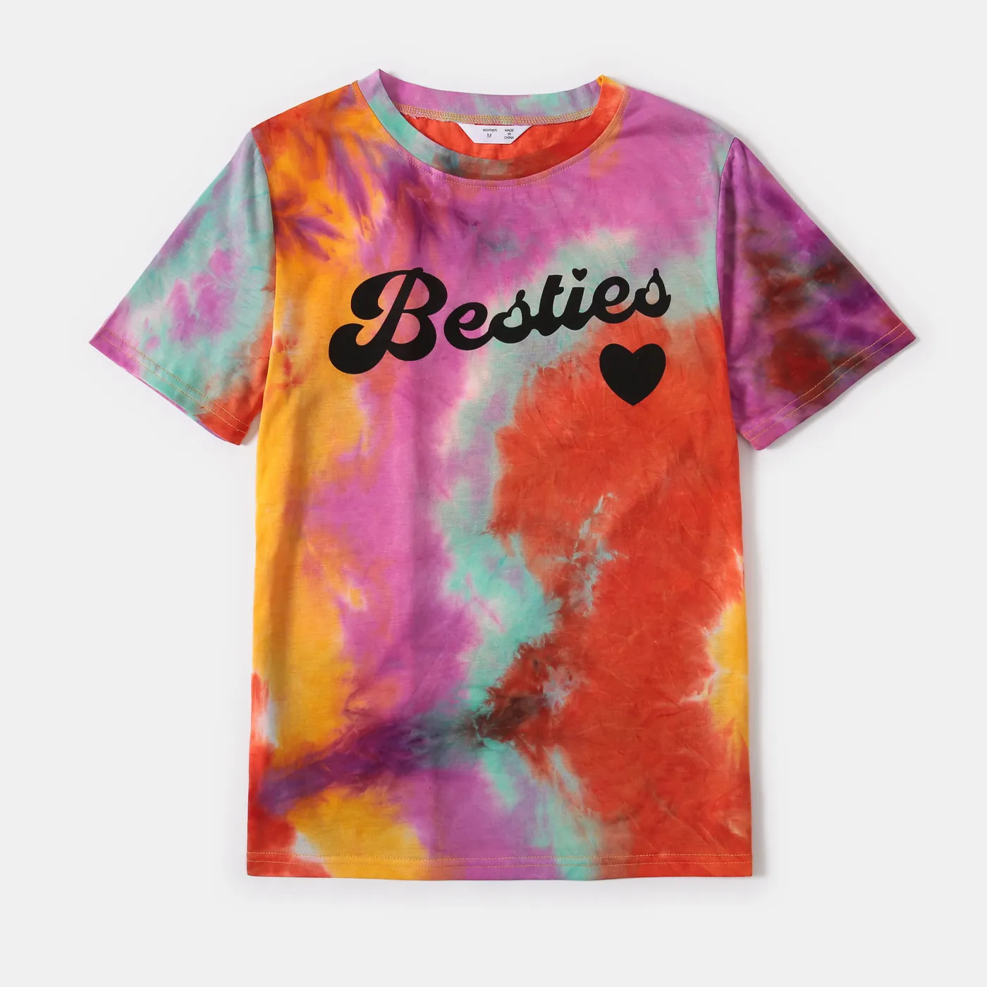 Love Heart and Letter Print Tie Dye Short-sleeve T-shirts for Mom and Me