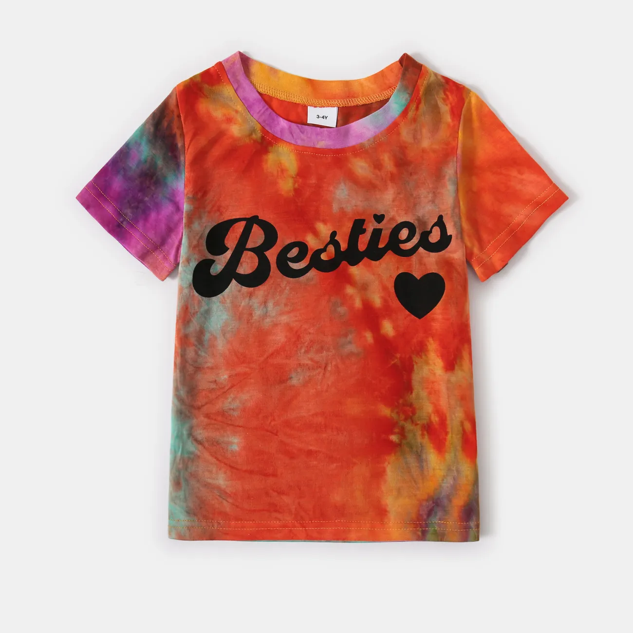 Love Heart and Letter Print Tie Dye Short-sleeve T-shirts for Mom and Me Multi-color big image 1