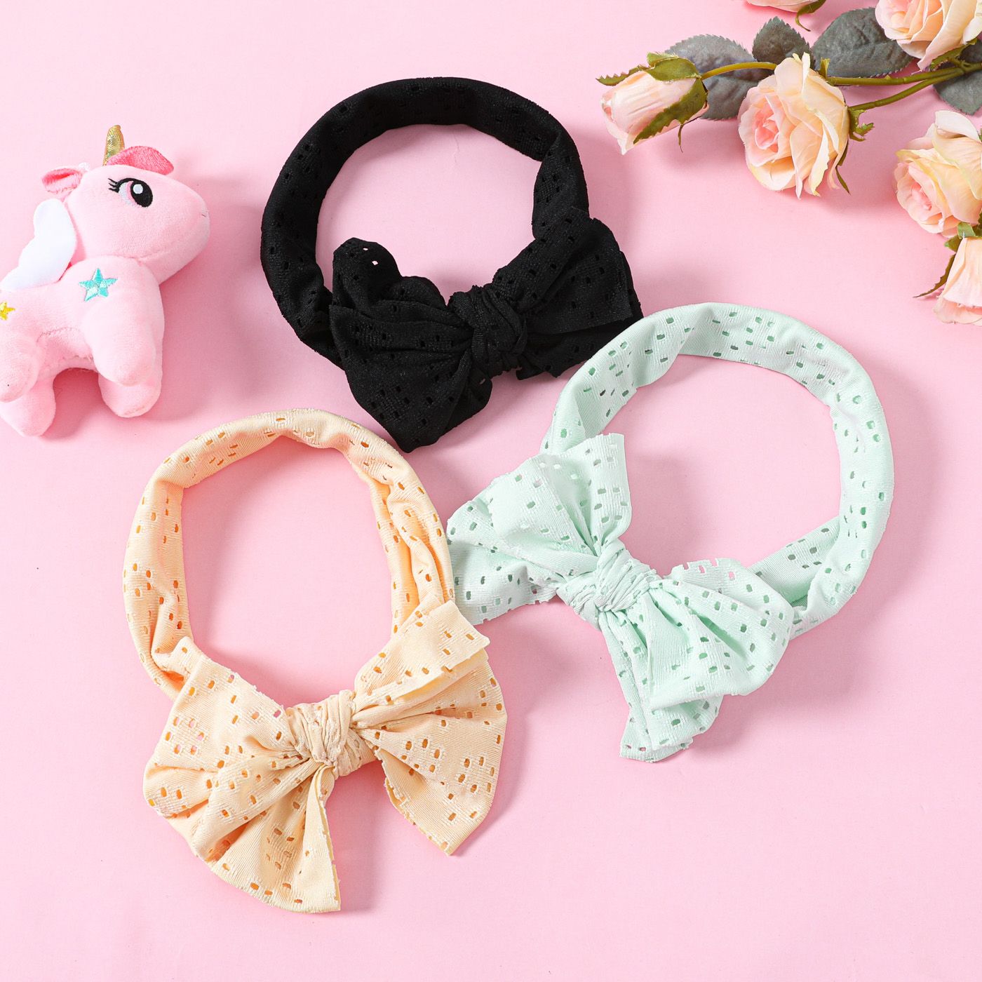 3-pack Pure Color Hollow Out Bow Headband for Girls