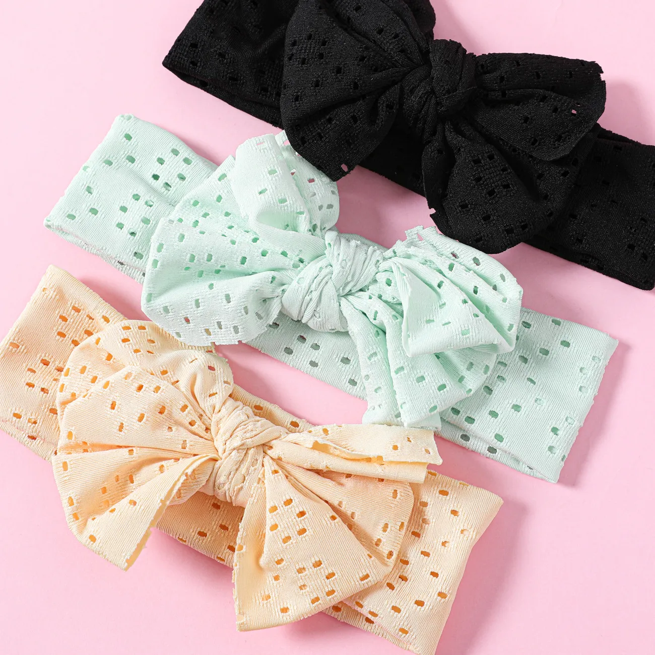 3-pack Pure Color Hollow Out Bow Headband for Girls Black big image 1