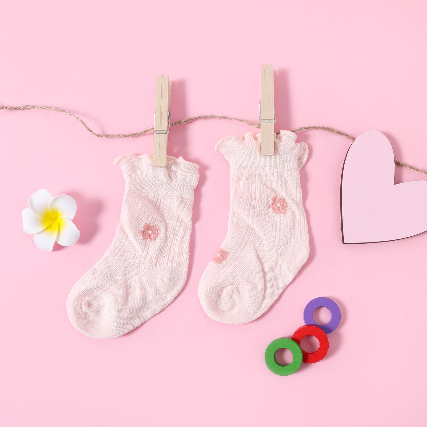 Baby / Toddler Cherry Floral Graphic Lettuce Trim Mesh Socks