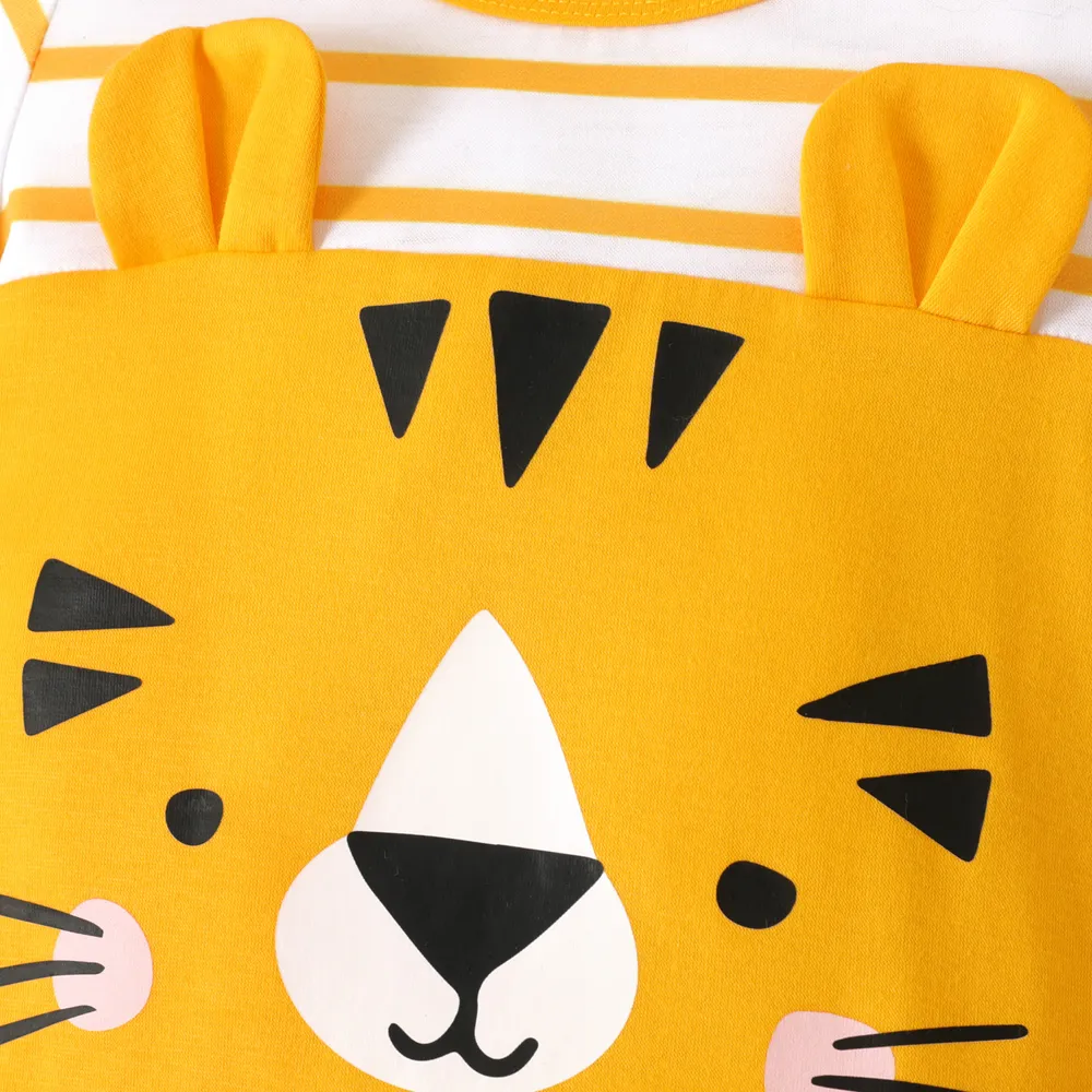 Baby Boy Animal Print Striped Short-sleeve Spliced Romper big image 4
