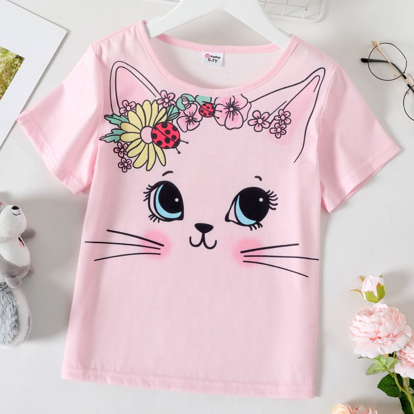 T-shirt à Manches Courtes Imprimé Animal Chat Enfant Fille