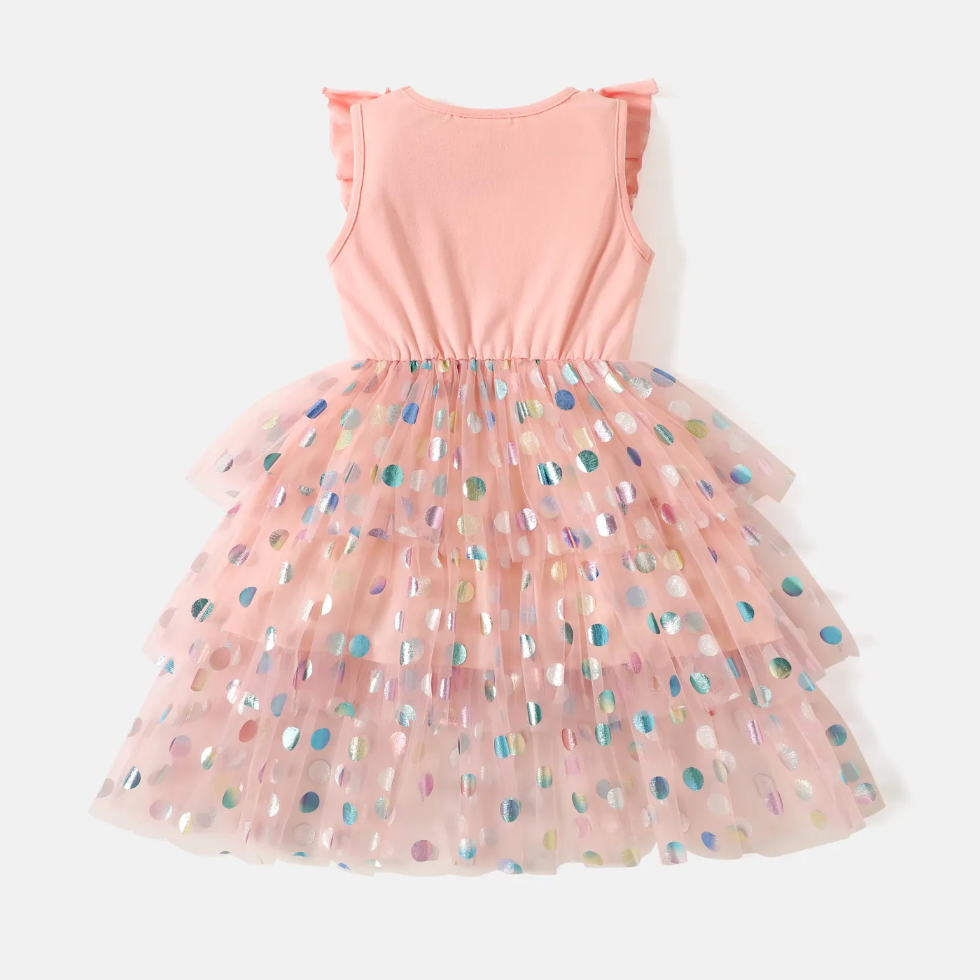 PAW Patrol Toddler Girl Cotton Ruffled Polka dots Layered Mesh Splice Sleeveless Dress Pink image 2