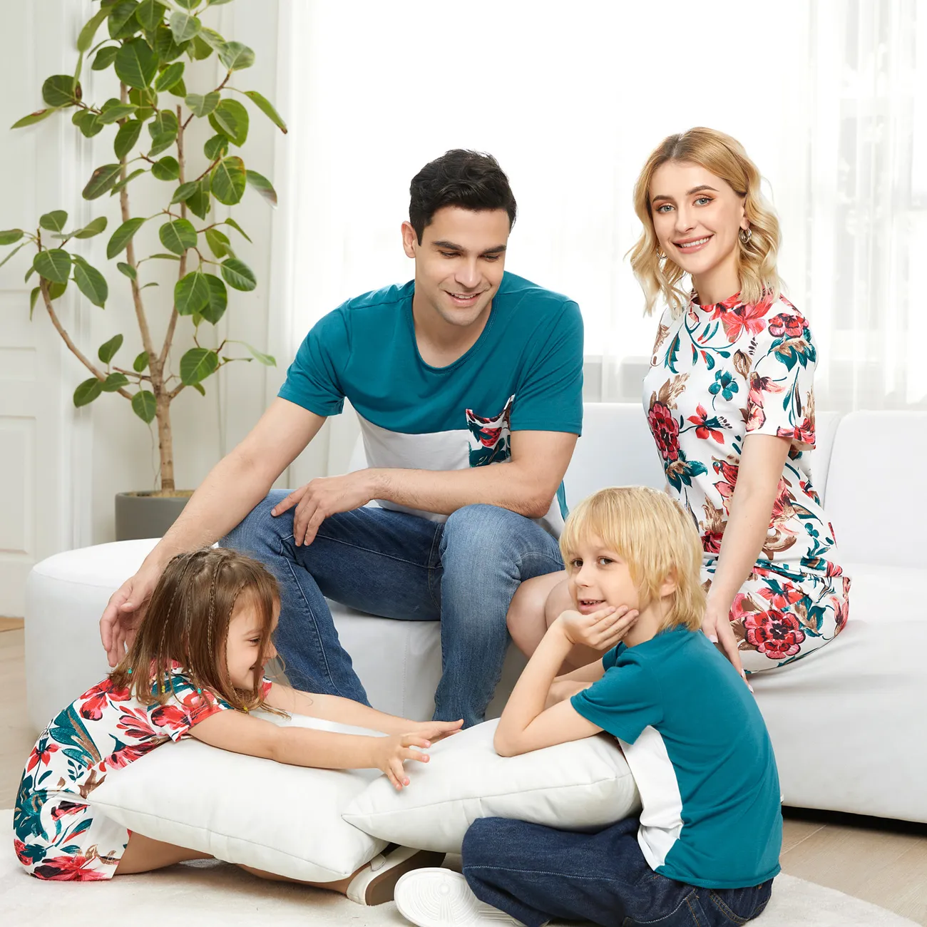 Muttertag Familien-Looks Große Blume Kurzärmelig Familien-Outfits Sets Mehrfarben big image 1