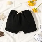 Baby Boy Solid Waffle Elasticized Waist Shorts with Pockets Black