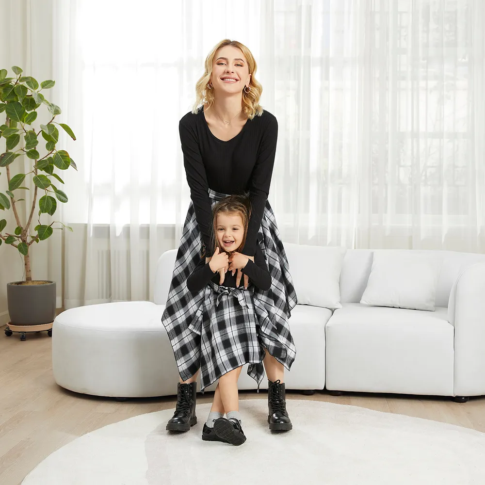 Family Matching Long-sleeve Plaid Splicing Dresses and Shirts Sets big image 5