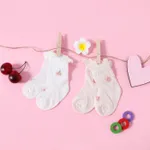 Baby / Toddler Cherry Floral Graphic Lettuce Trim Mesh Socks White image 3