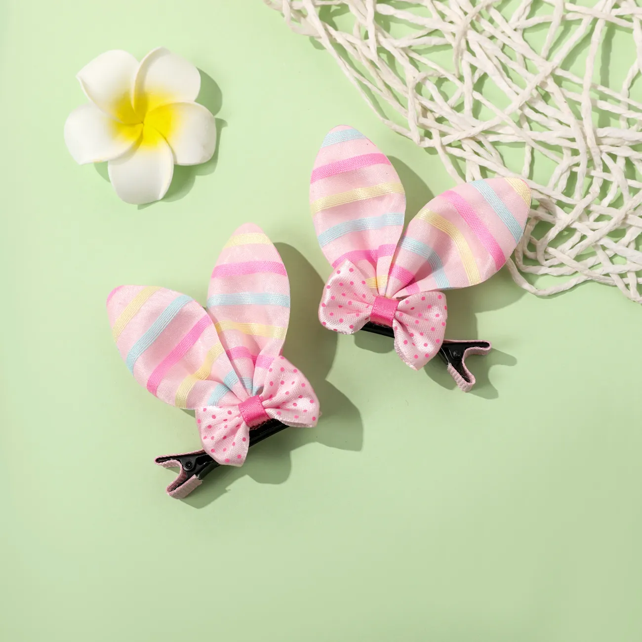 2-pack Bow Bunny Ears Hair Clips Hair Accessories for Girls Pink big image 1